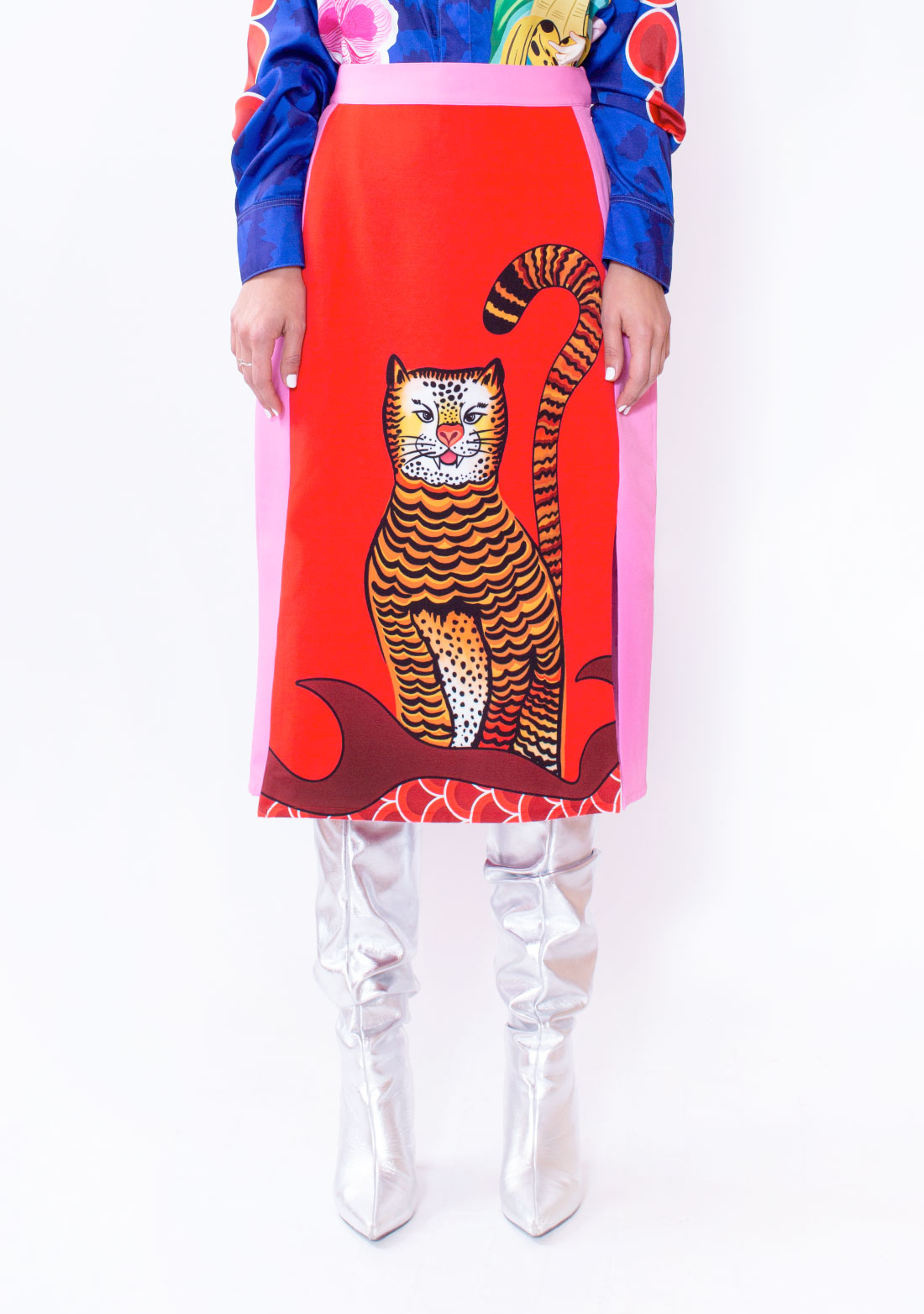 breathtaking tiger lilies midi skirt Midi Skirt / Lucky Tiger XL